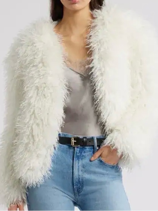 Open Edit Jackets & Blazers - OPEN EDIT Women’s Shaggy Faux Fur Open-Front Jacket Ivory Size L